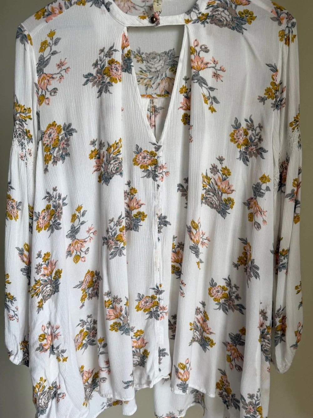 Free People Floral Swing Tunic Dress XS Boho Peasant Mini High Low Keyhole